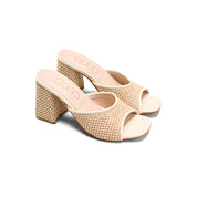 Textured Chic Open-Toe Heels - beige