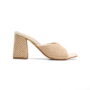 Textured Chic Open-Toe Heels - beige