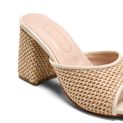 Textured Chic Open-Toe Heels - beige