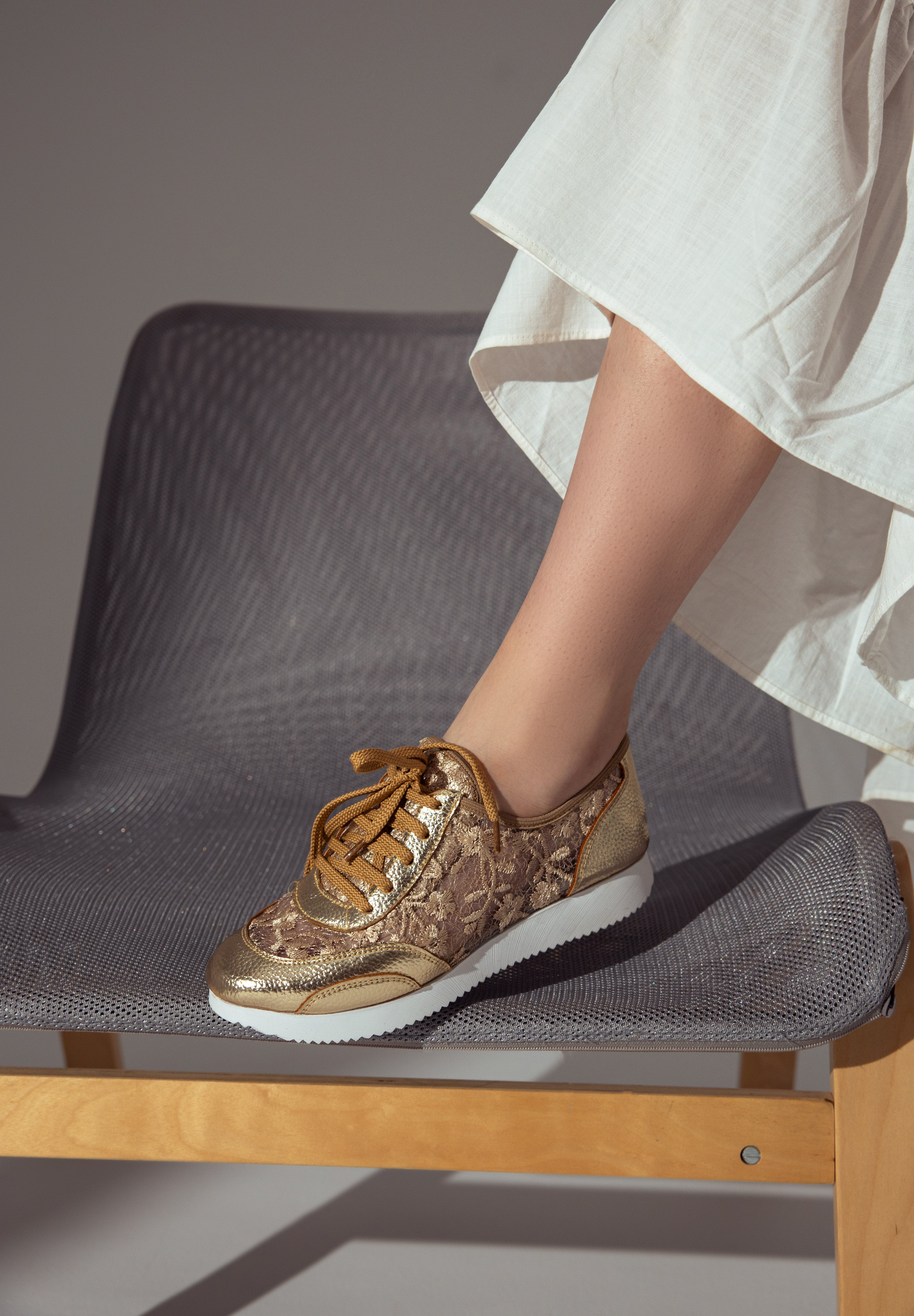 Chic Lace-Up Sneakers - Gold