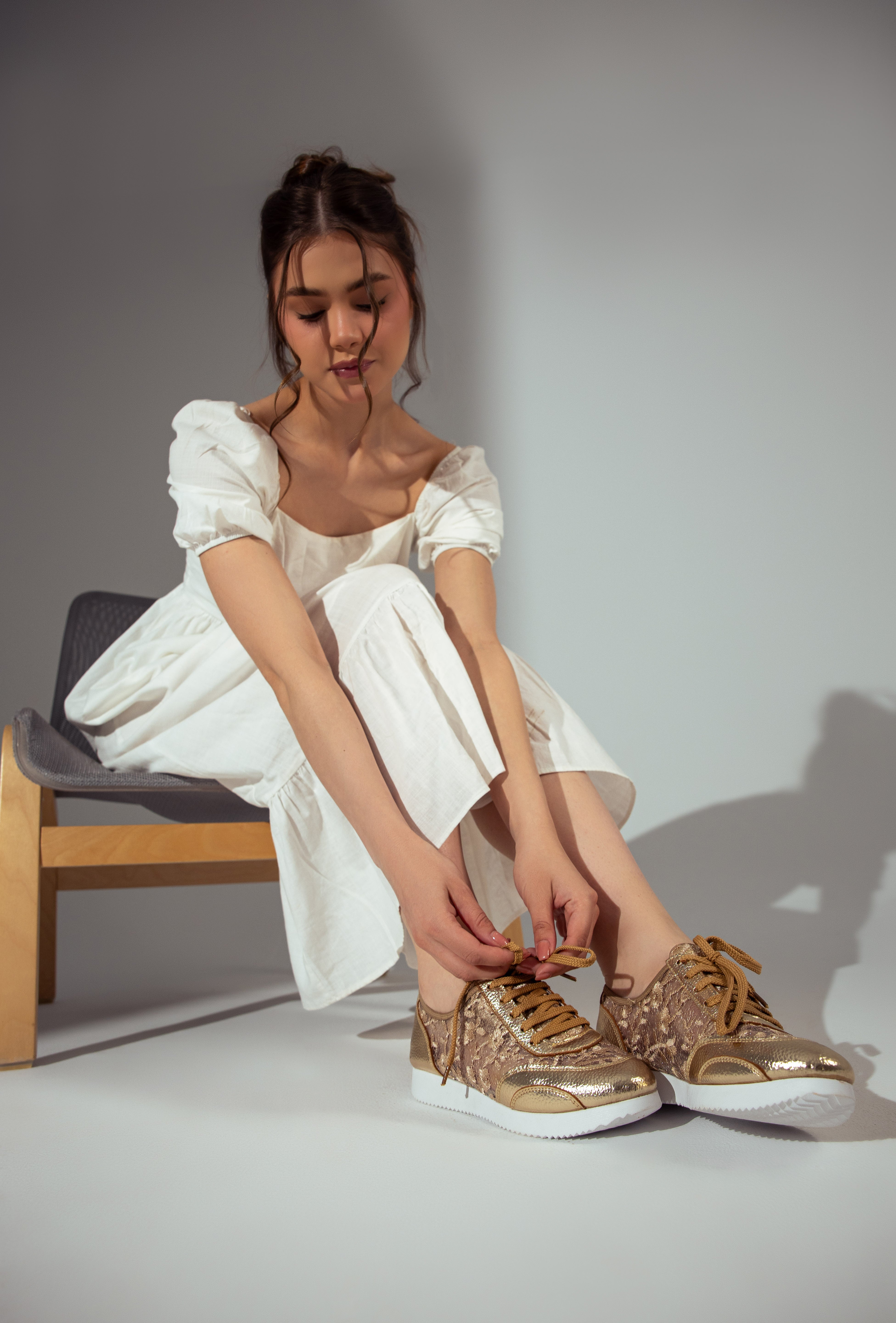 Chic Lace-Up Sneakers - Gold