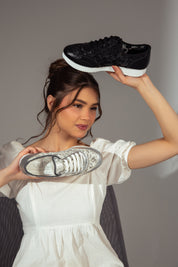 Chic Lace-Up Sneakers - Black