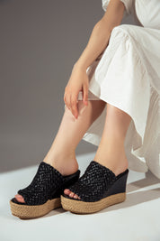Crisscross Espadrille Wedges - Black