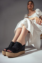 Crisscross Espadrille Wedges - Black