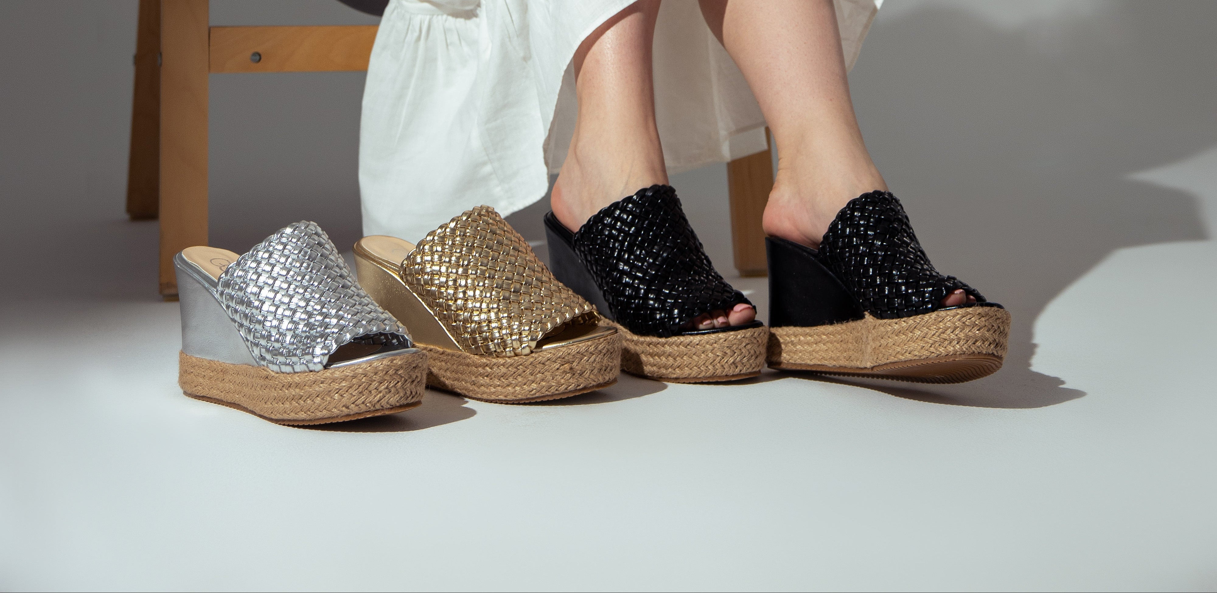 Crisscross Espadrille Wedges - Silver