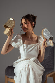 Crisscross Espadrille Wedges - Silver