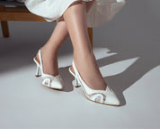 Lace Slingback Heels - White