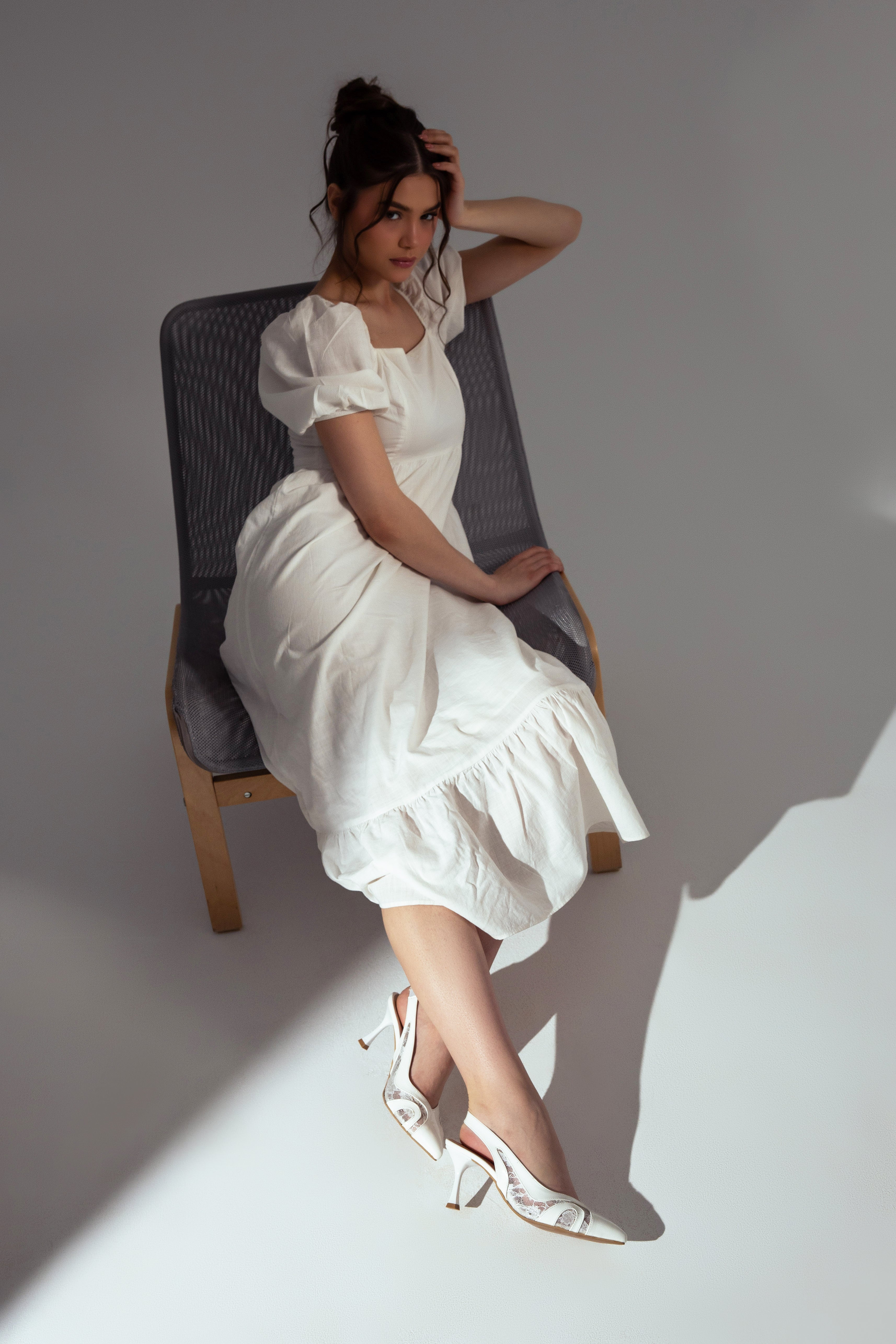 Lace Slingback Heels - White