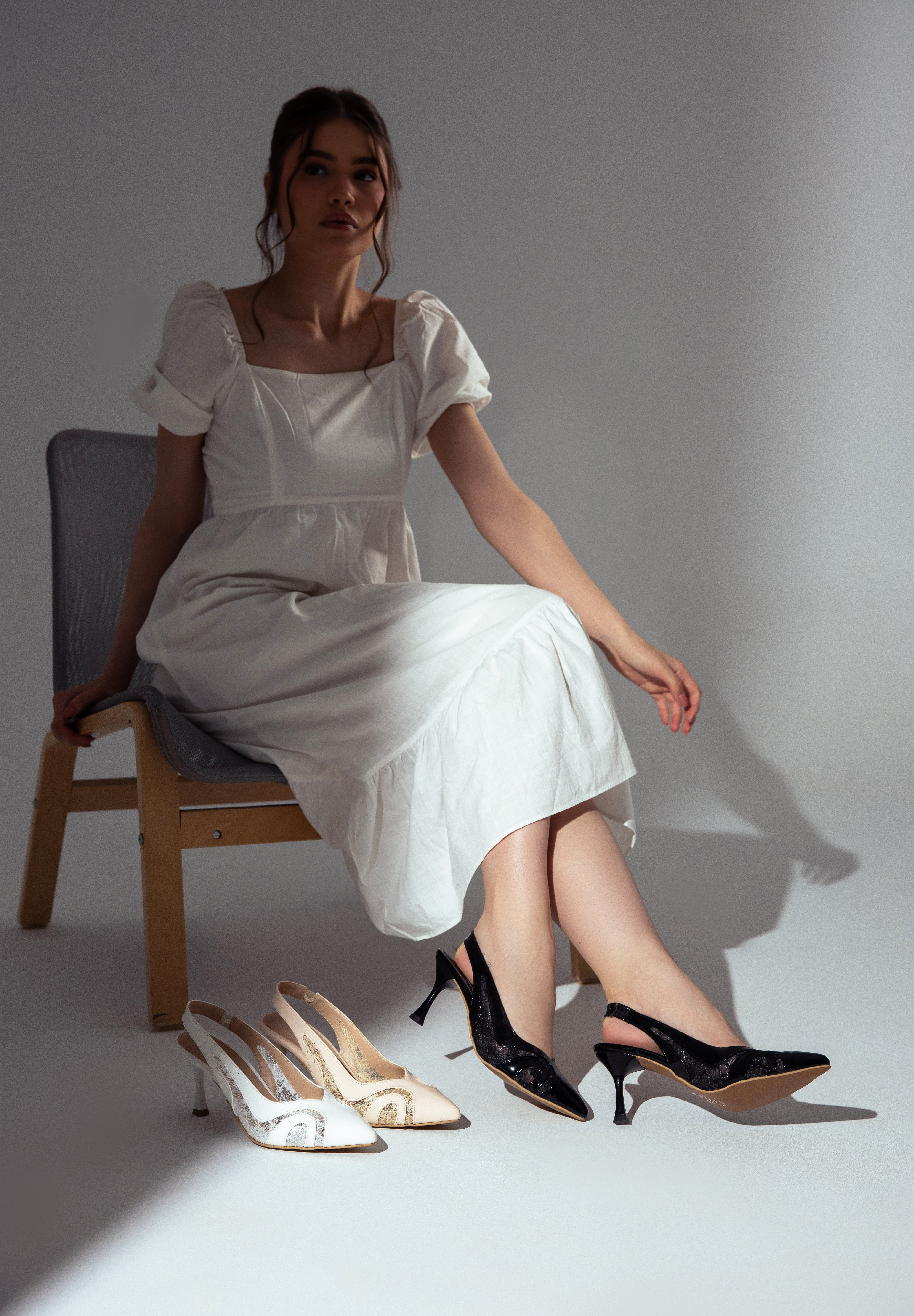 Lace Slingback Heels - Black