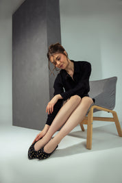 Studded Slingback Flats - Black