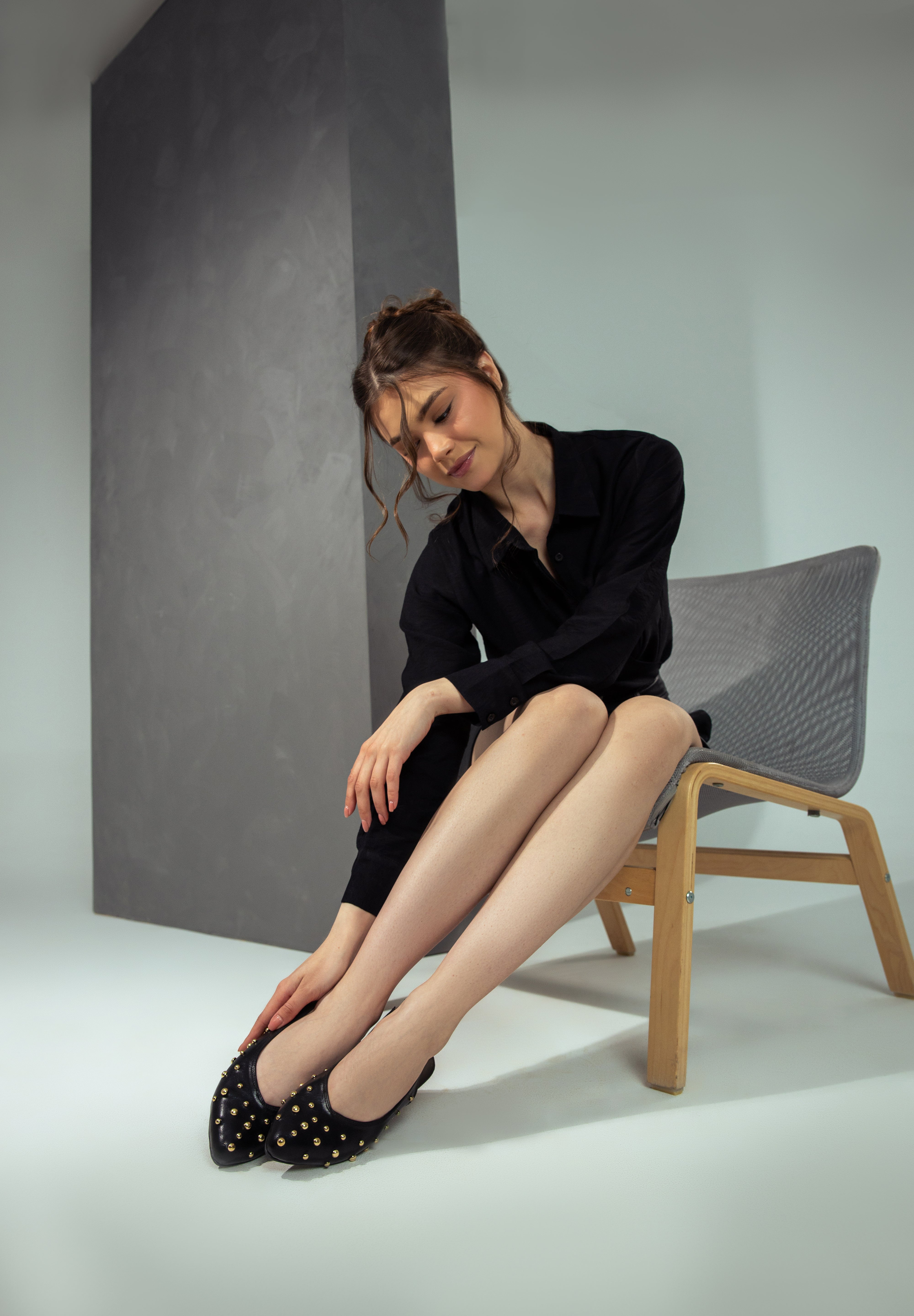 Studded Slingback Flats - Black