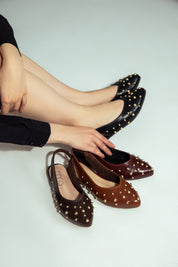 Studded Slingback Flats - Black