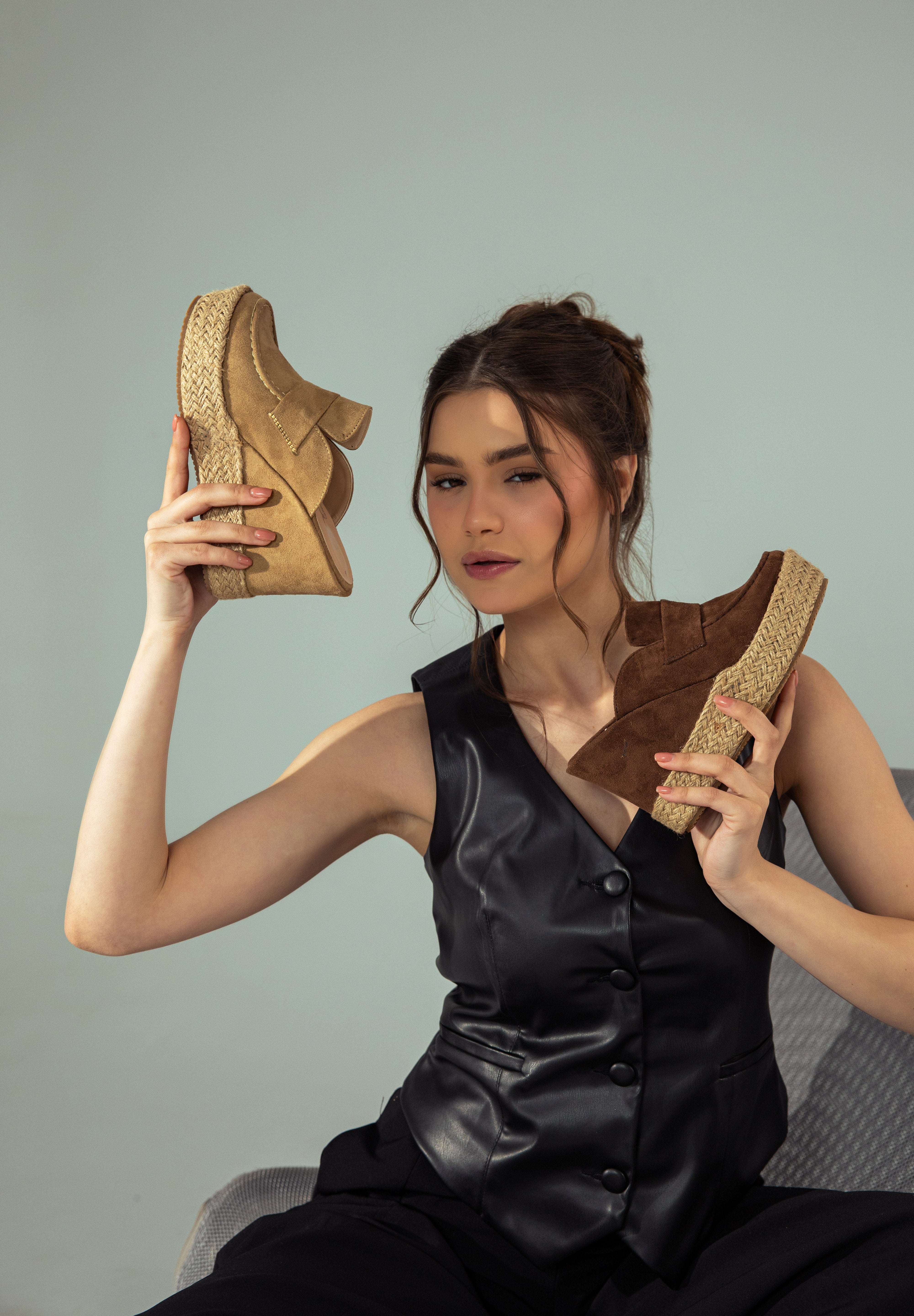 Suede Espadrille Mules - Cafe