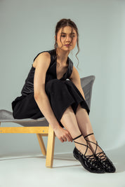 Ghillie Laced Flat Pumps - Black