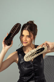 Ghillie Laced Flat Pumps - Brown