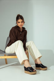 Metallic Espadrille Wedges - black