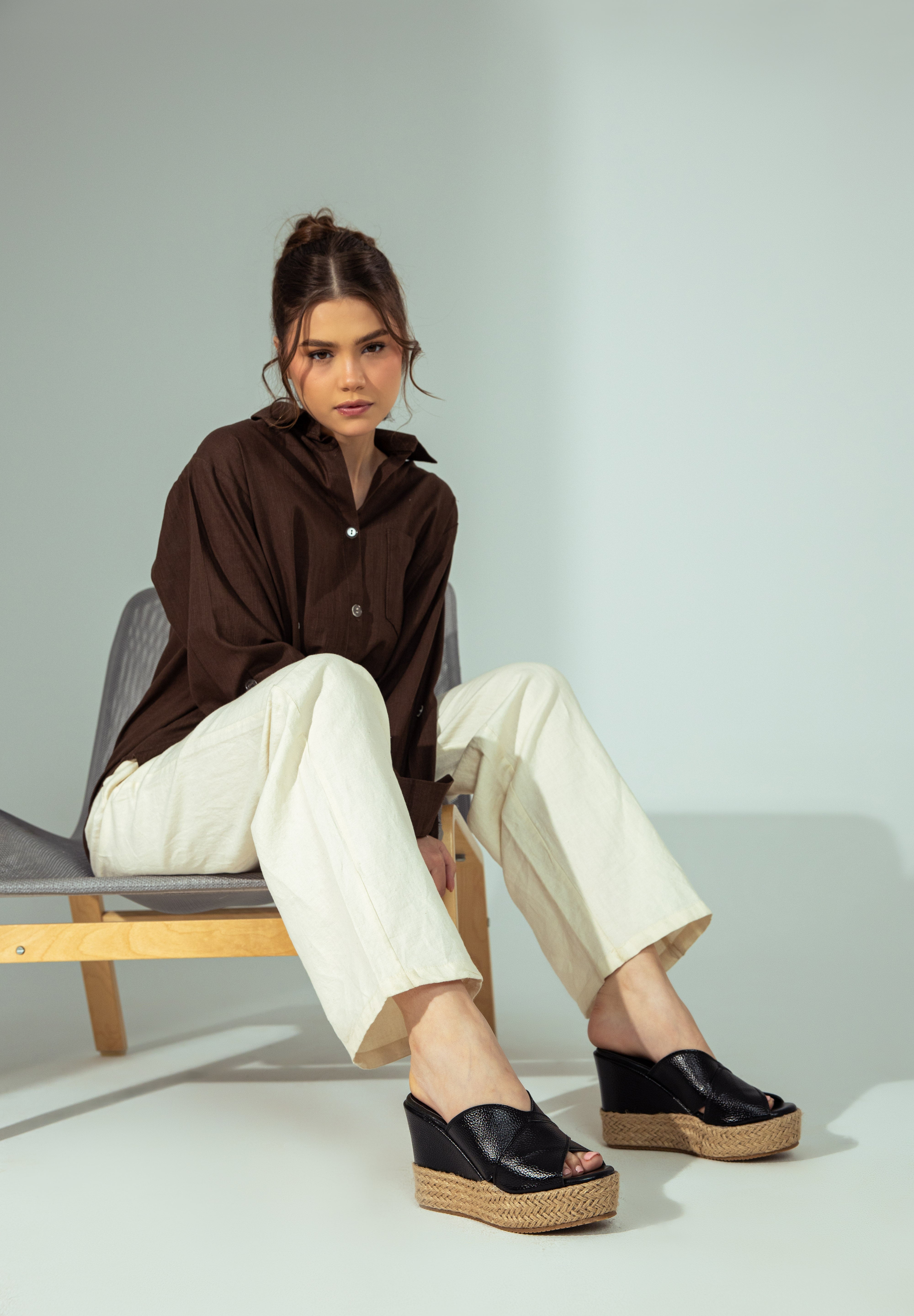 Metallic Espadrille Wedges - black