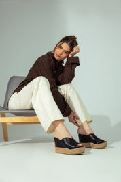 Metallic Espadrille Wedges - black