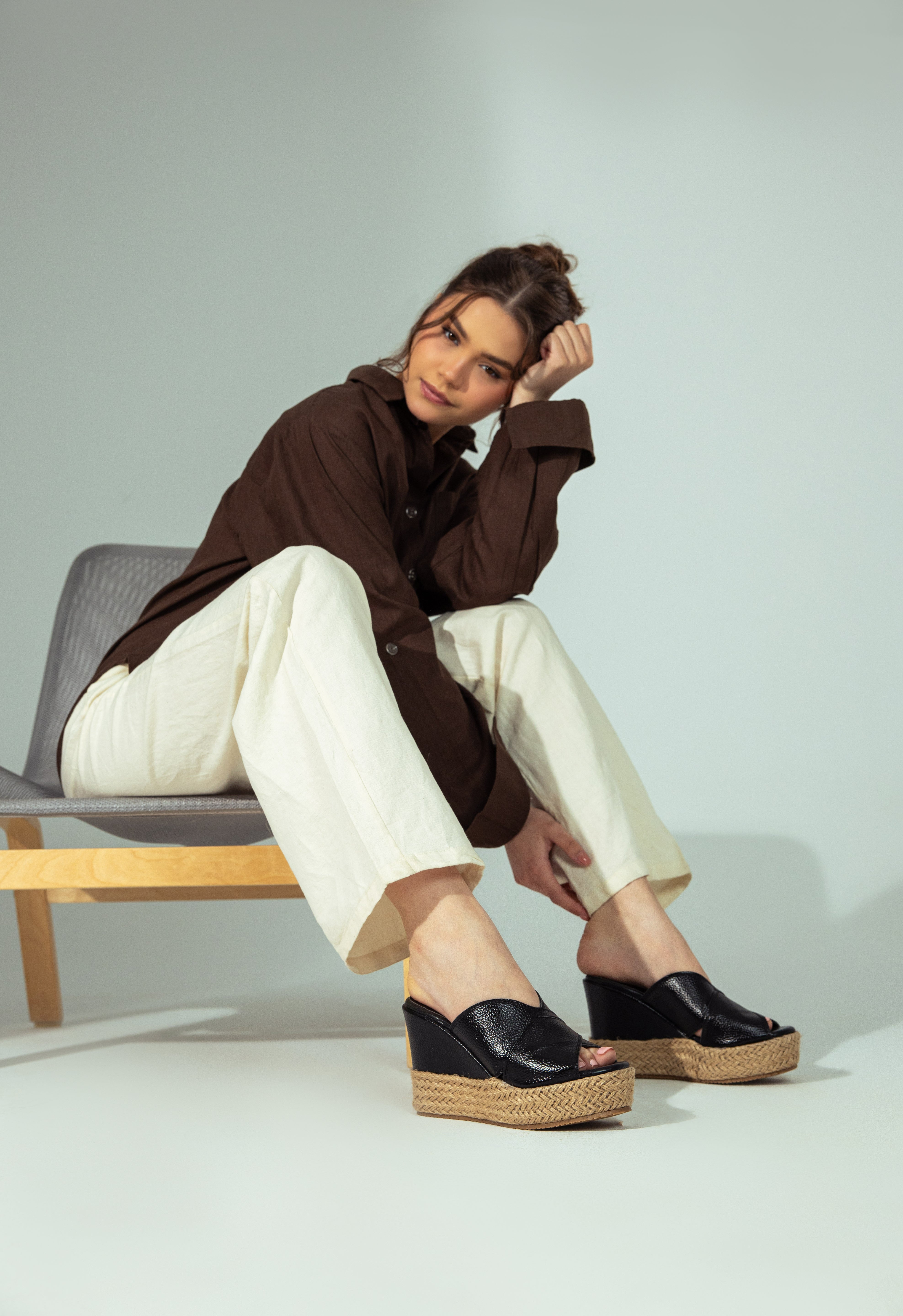 Metallic Espadrille Wedges - black