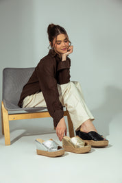 Metallic Espadrille Wedges - Silver
