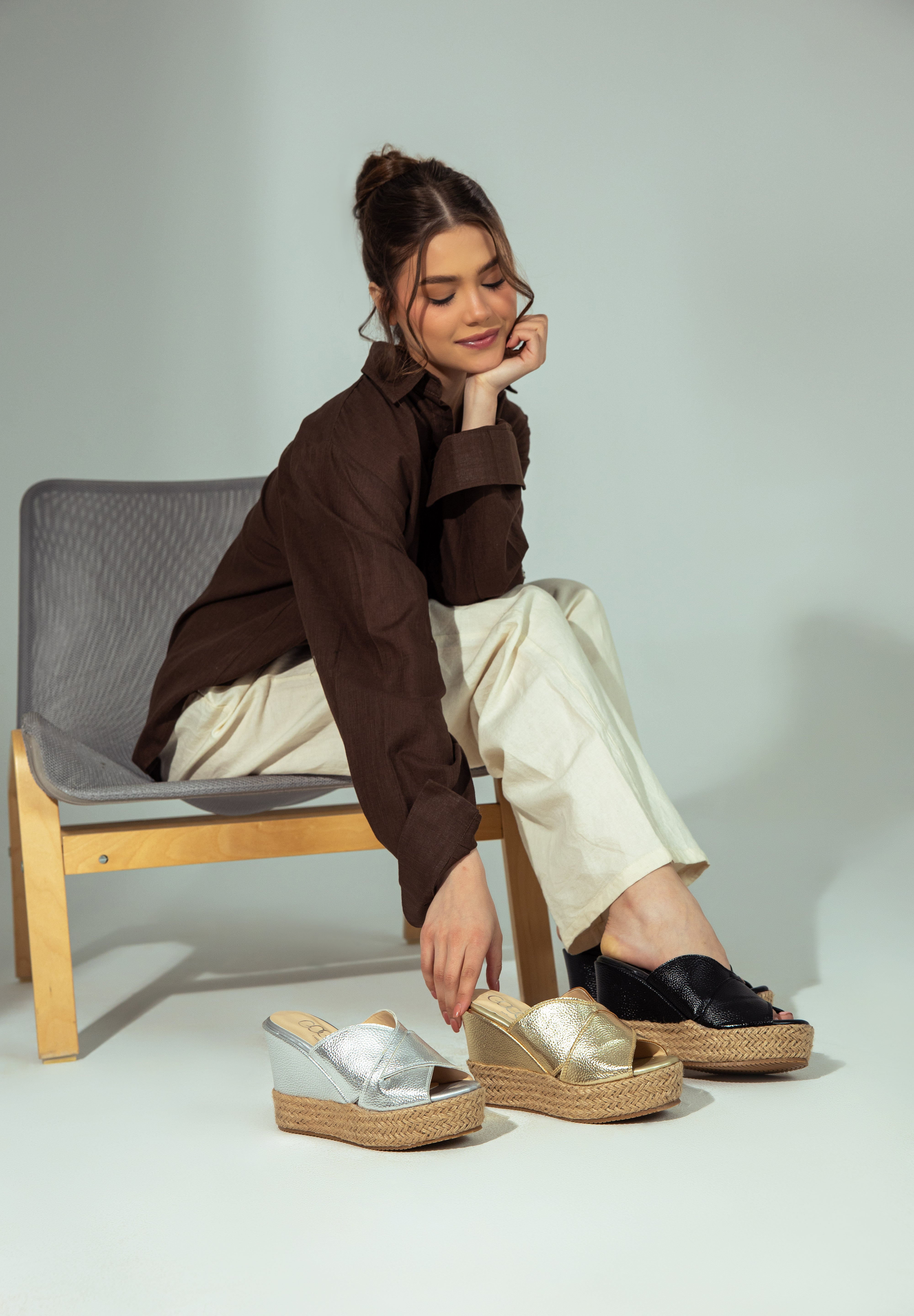 Metallic Espadrille Wedges - Silver