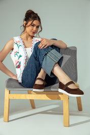 Breathable Strap Flats - Brown