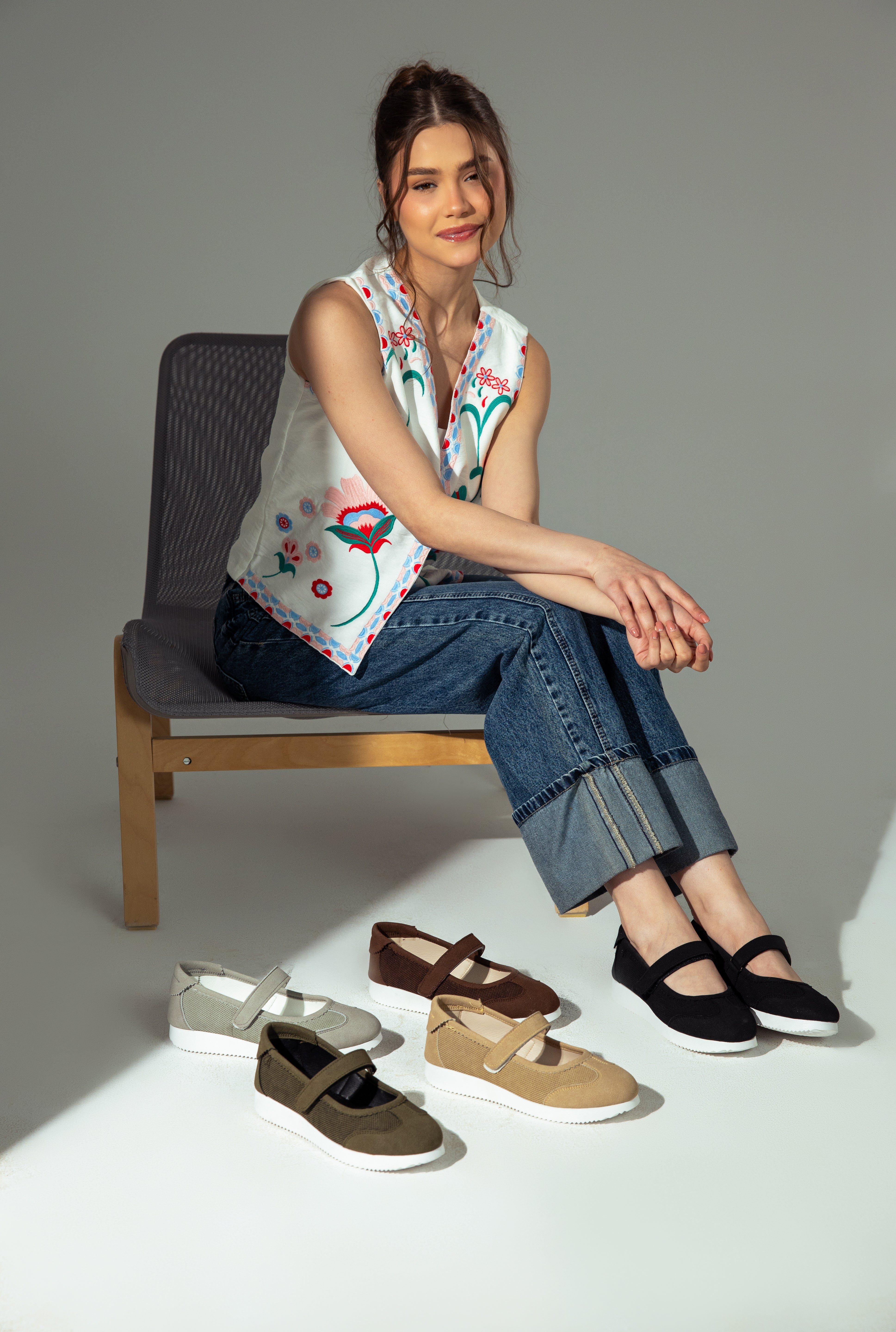 Breathable Strap Flats - Gray