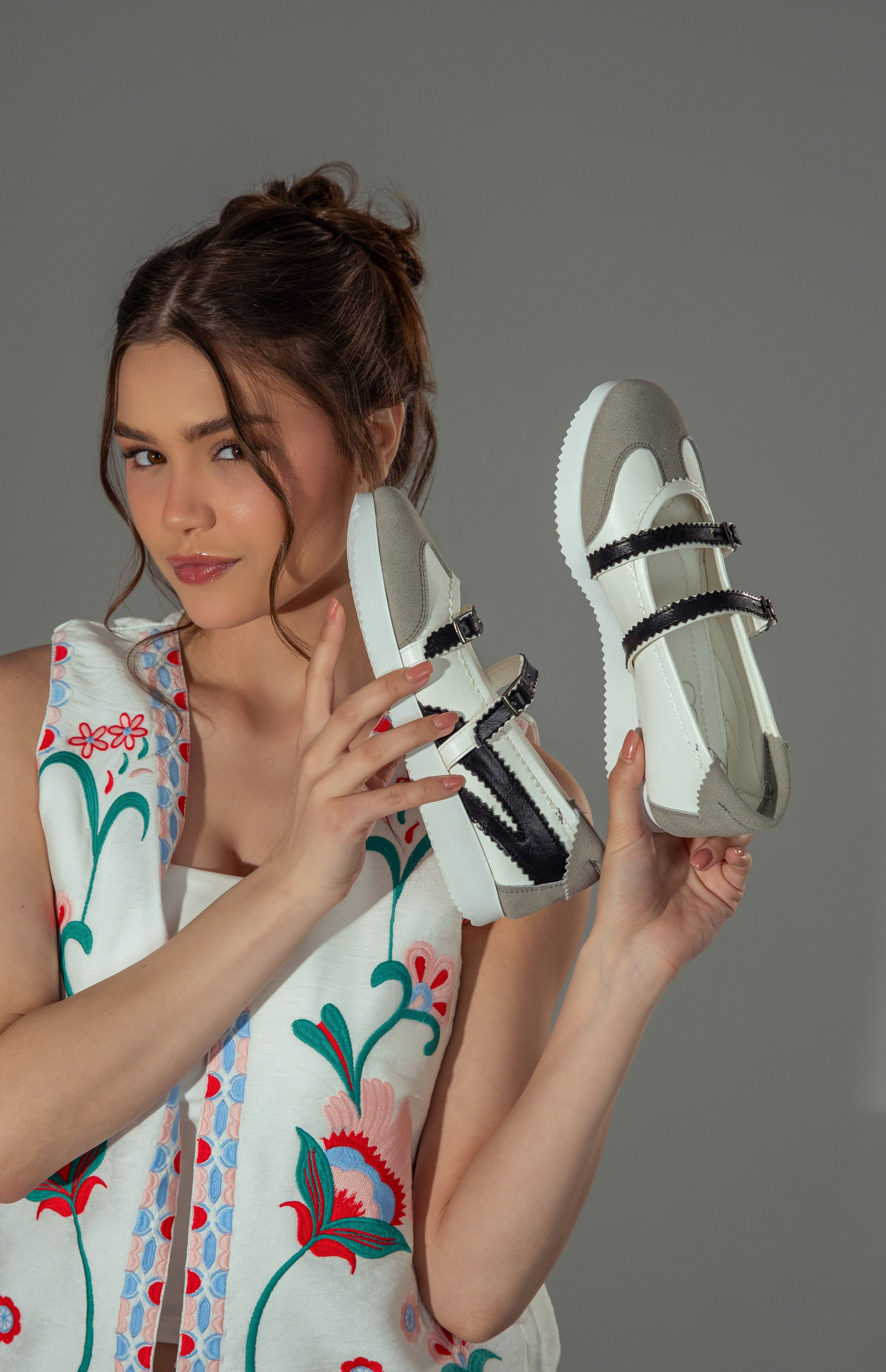 Multi-Strap Buckle Flats - White