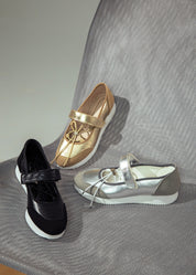 Metallic Mary Jane Flats - Silver