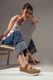 Criss-Cross Elastic Flats - Cafe