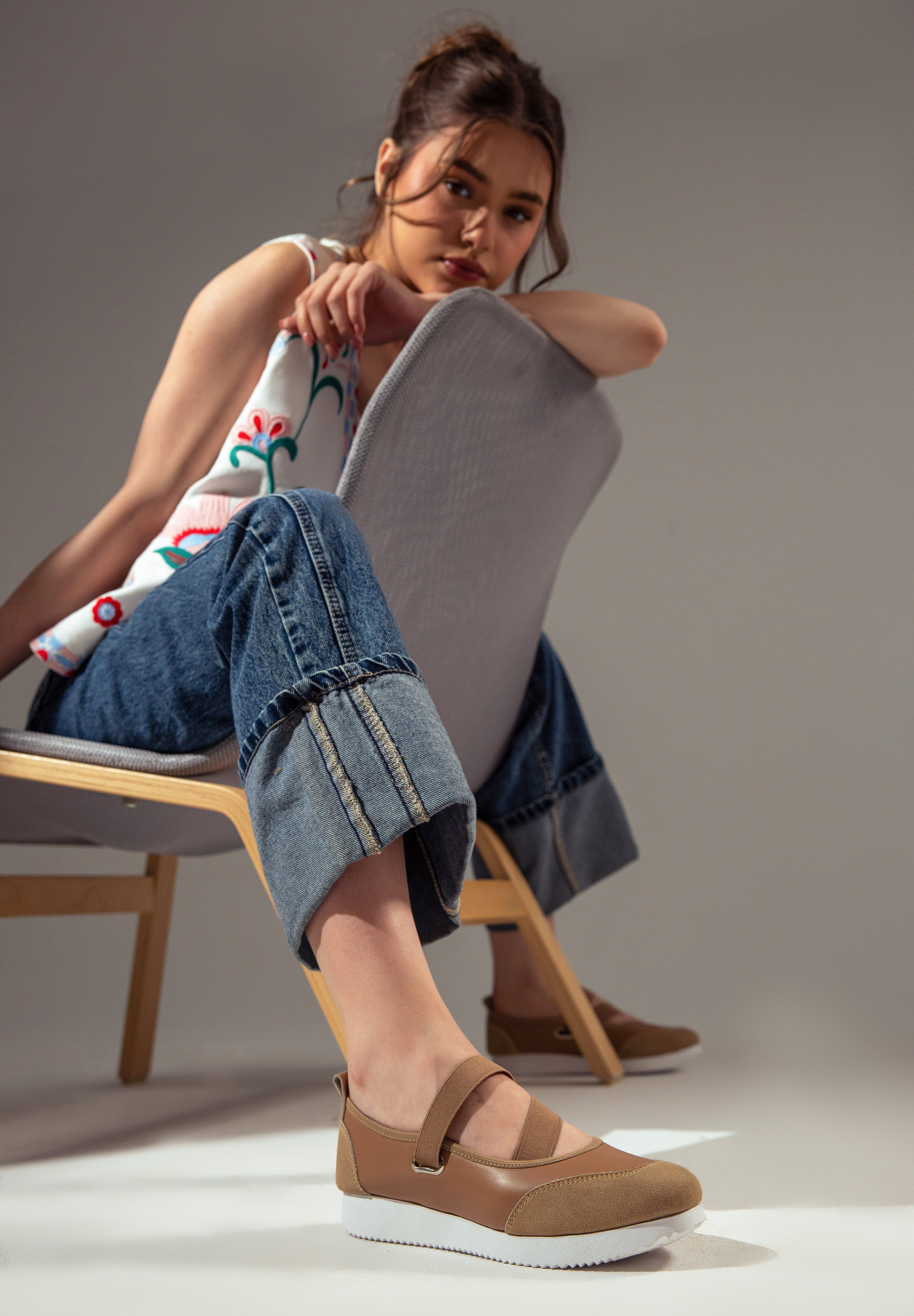 Criss-Cross Elastic Flats - Cafe