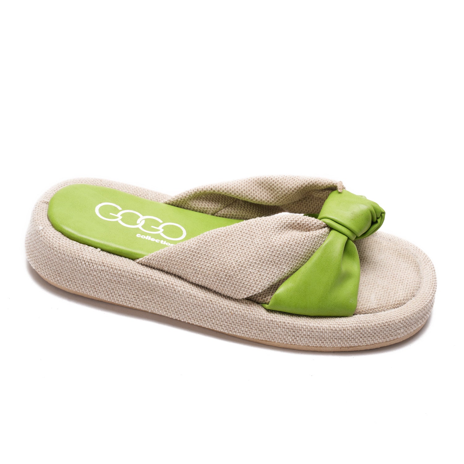 Green slipper tied with a knot