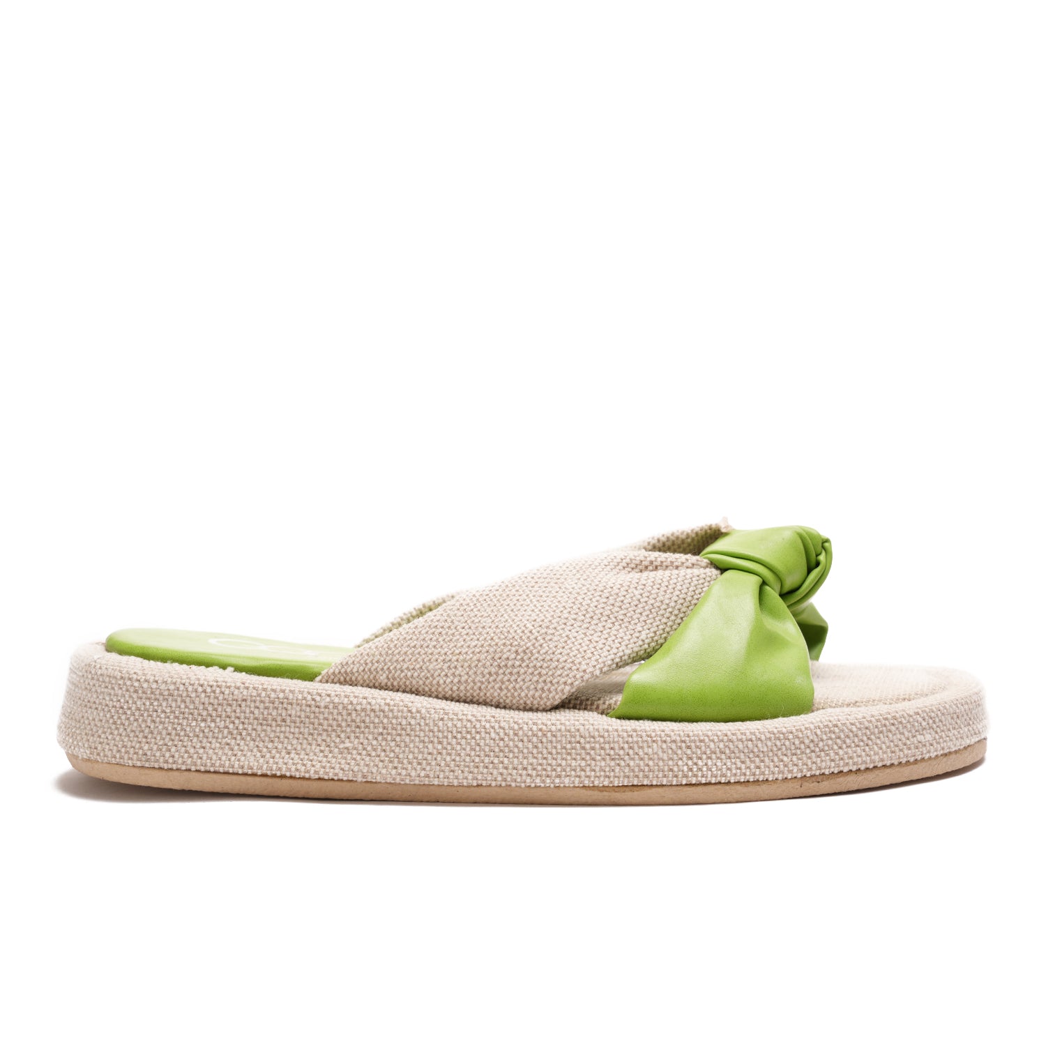 Green slipper tied with a knot