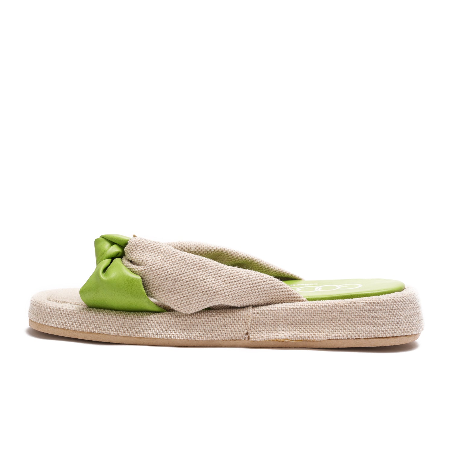 Green slipper tied with a knot