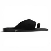 Chic Suede Toe-Ring Flat Mules - Black Suede