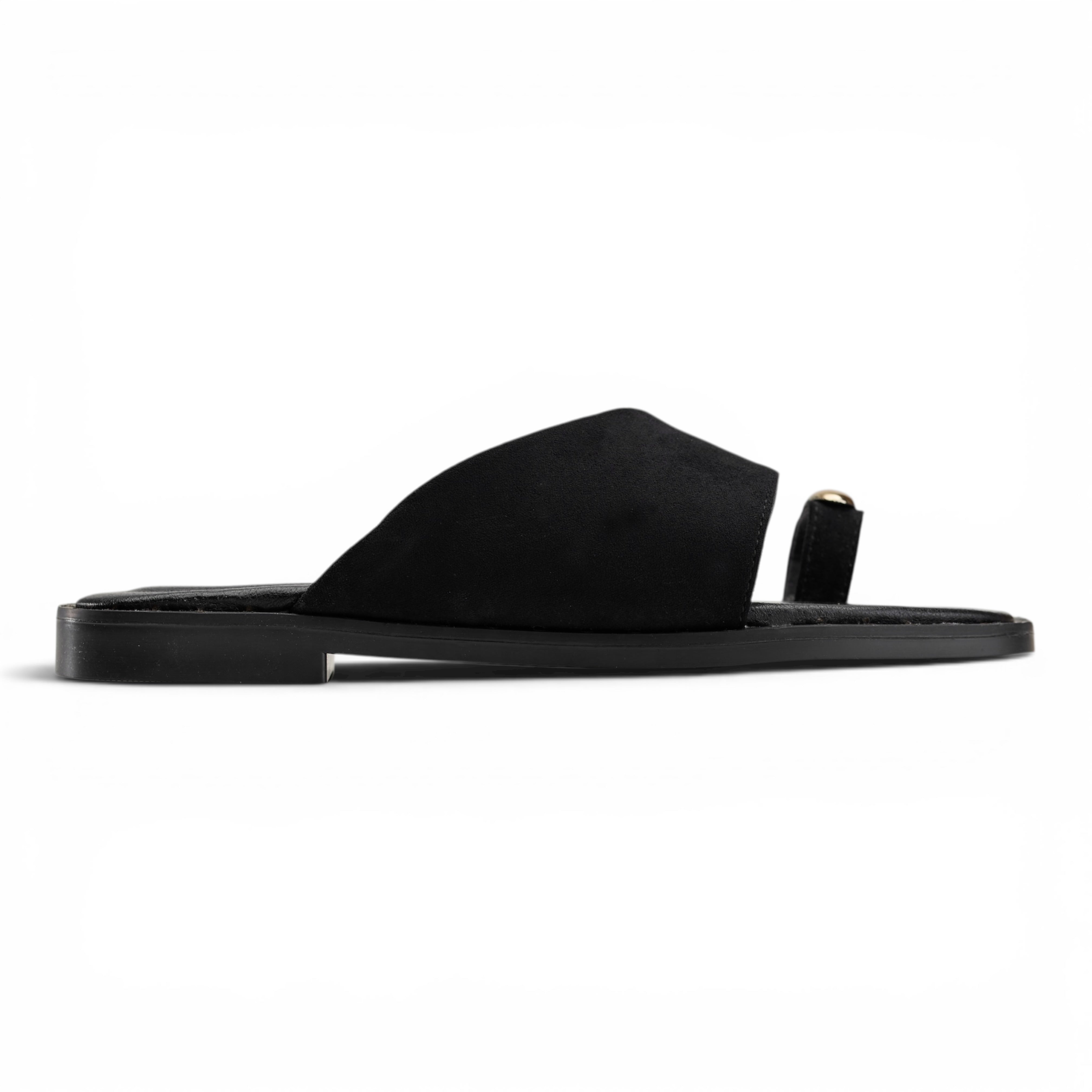 Chic Suede Toe-Ring Flat Mules - Black Suede