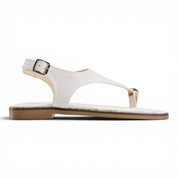 T-Strap Thong Sandals with Gold Detail - White