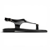 T-Strap Thong Sandals with Gold Detail - Black