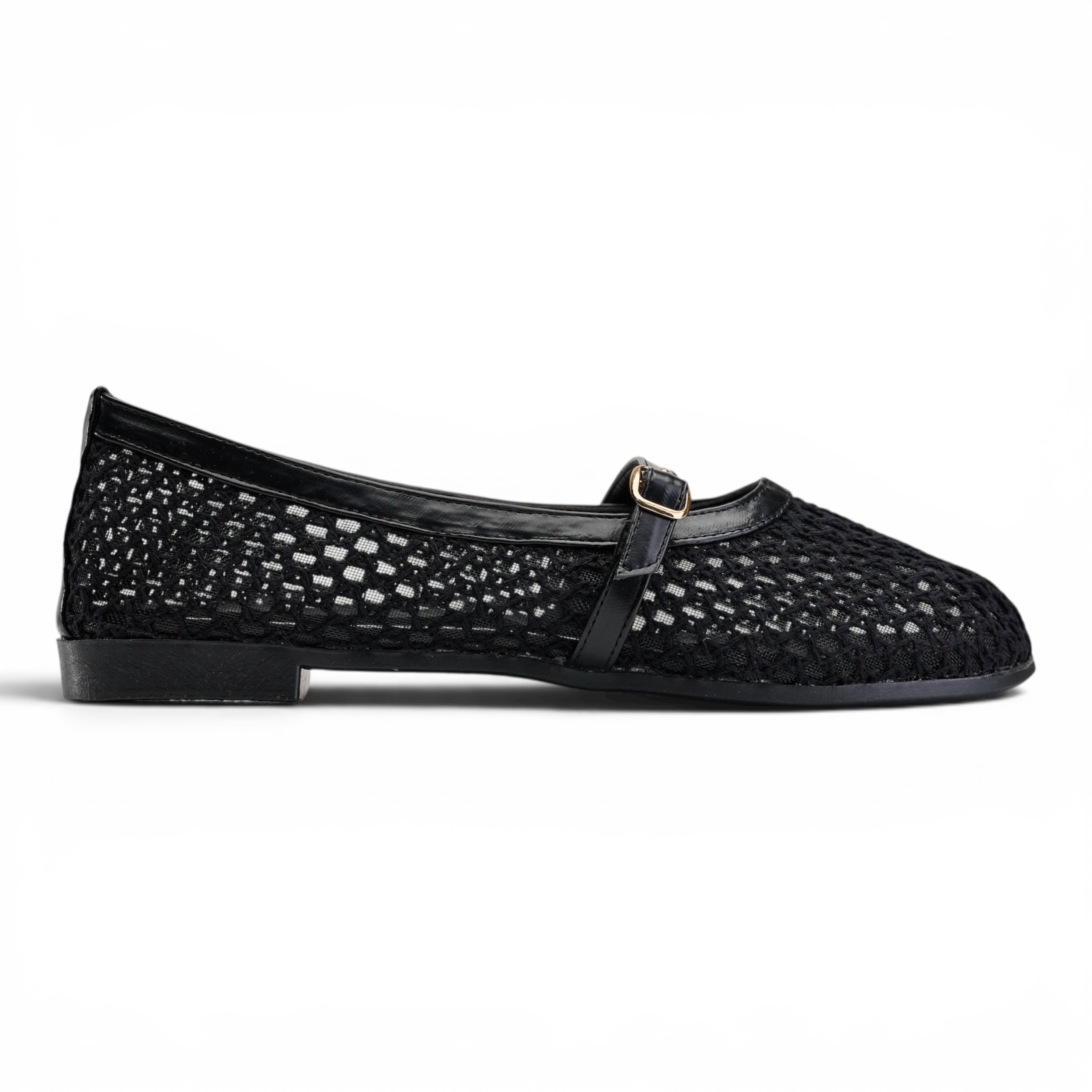 Buckled Mesh Ballerinas - Black