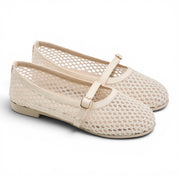 Buckled Mesh Ballerinas - Beige