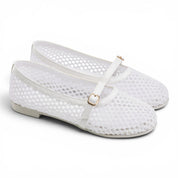 Buckled Mesh Ballerinas - White