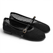 Buckled Mesh Ballerinas - Black