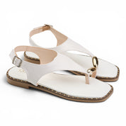T-Strap Thong Sandals with Gold Detail - White