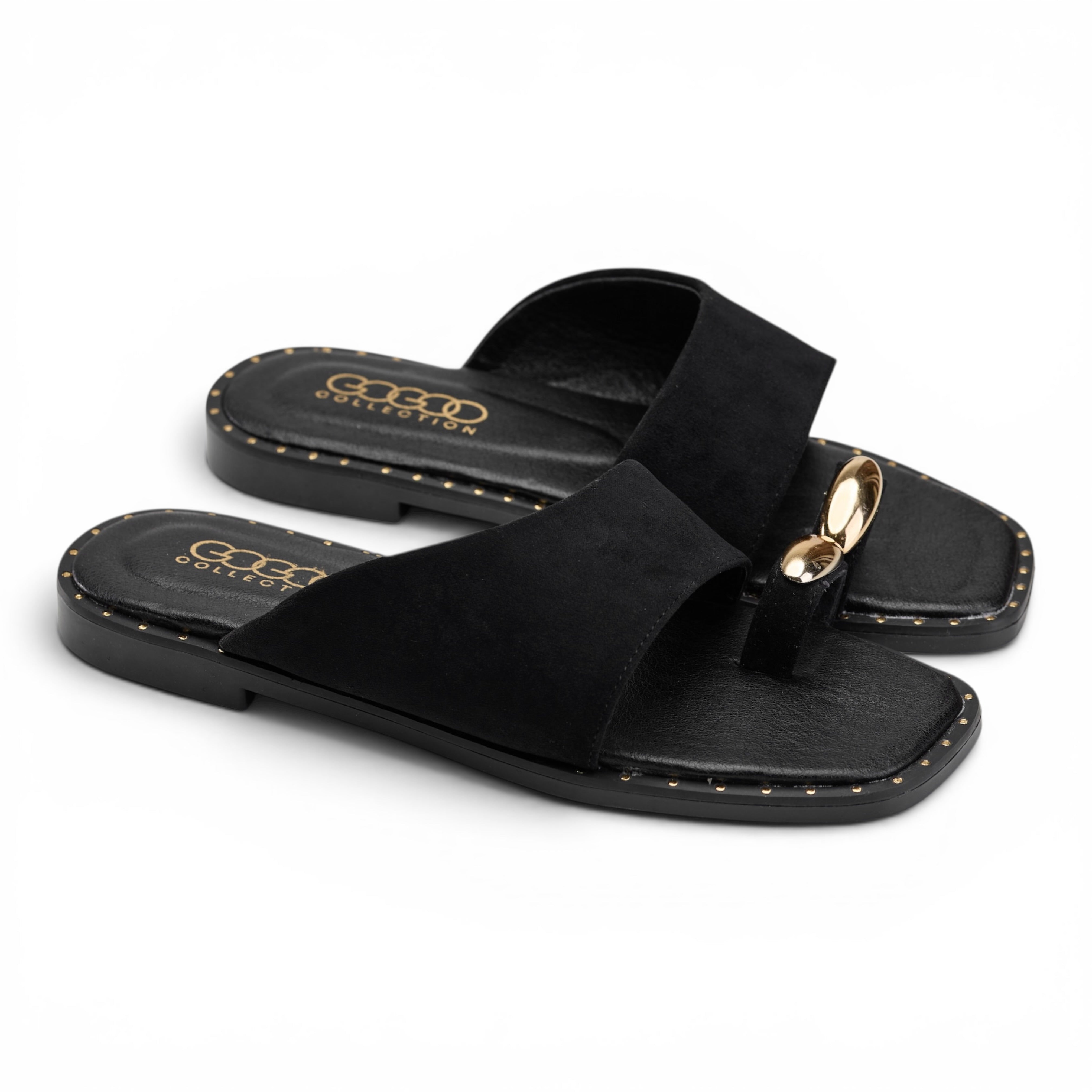 Chic Suede Toe-Ring Flat Mules - Black Suede