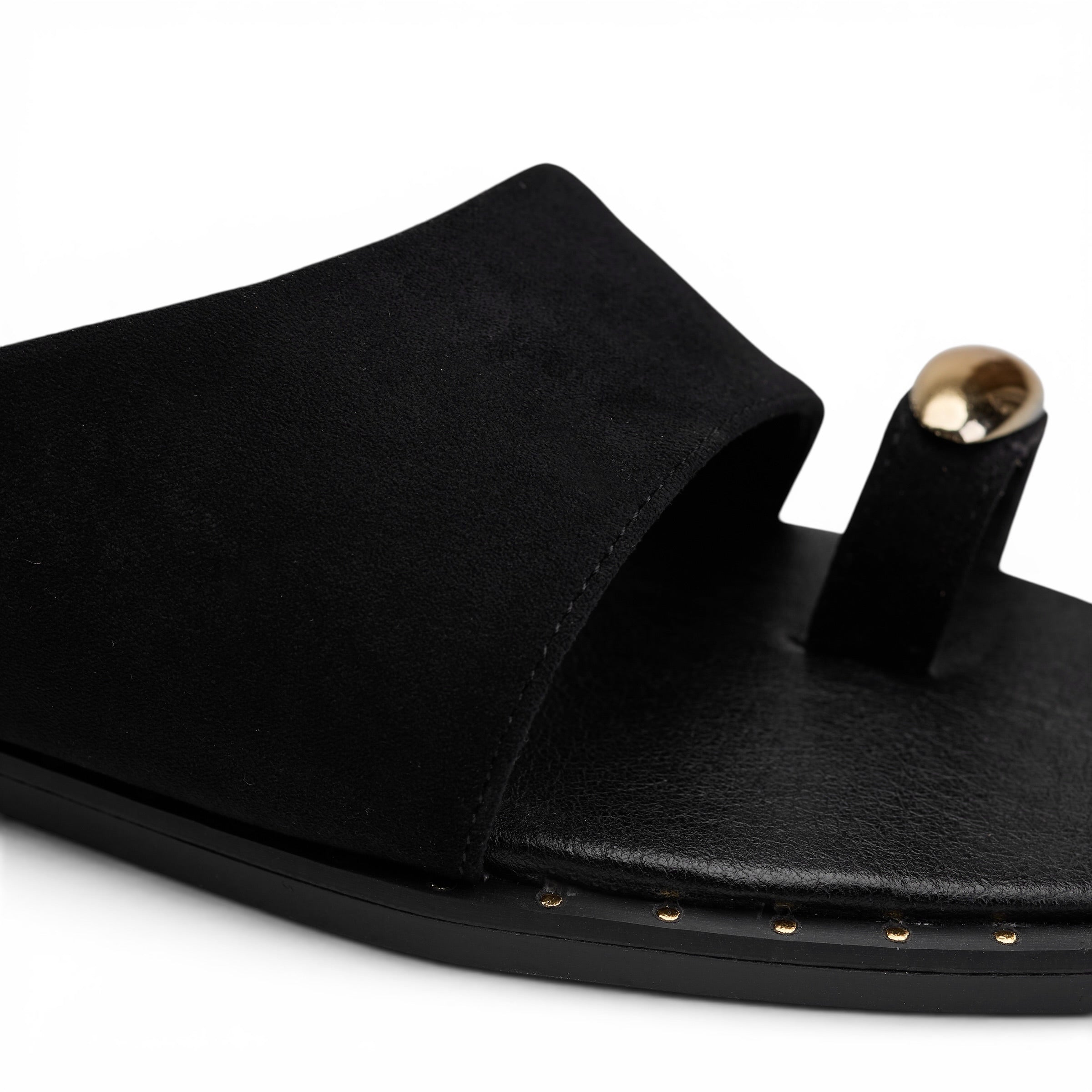 Chic Suede Toe-Ring Flat Mules - Black Suede