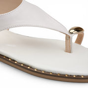T-Strap Thong Sandals with Gold Detail - White