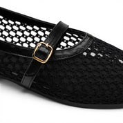 Buckled Mesh Ballerinas - Black