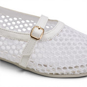 Buckled Mesh Ballerinas - White