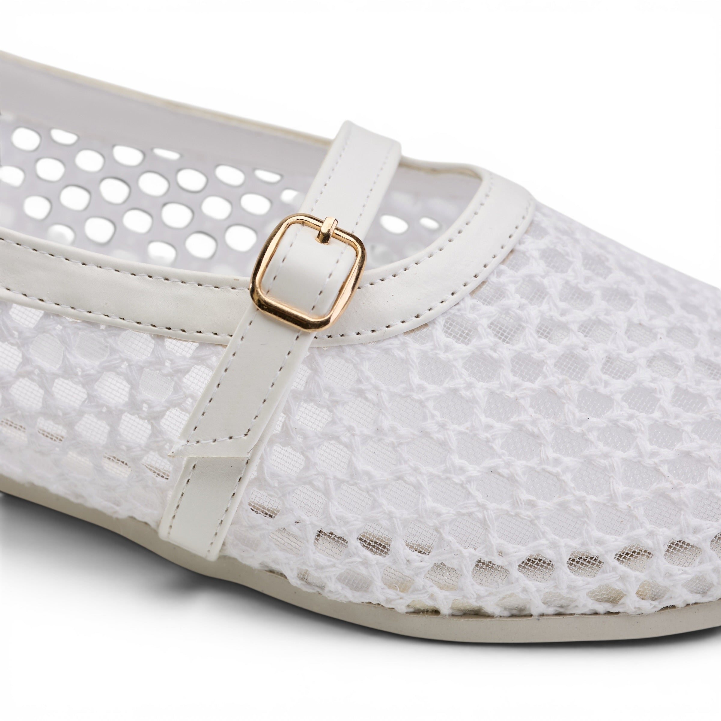 Buckled Mesh Ballerinas - White