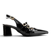 Chic Cross-Strap Slingback Mid-Heels - Black